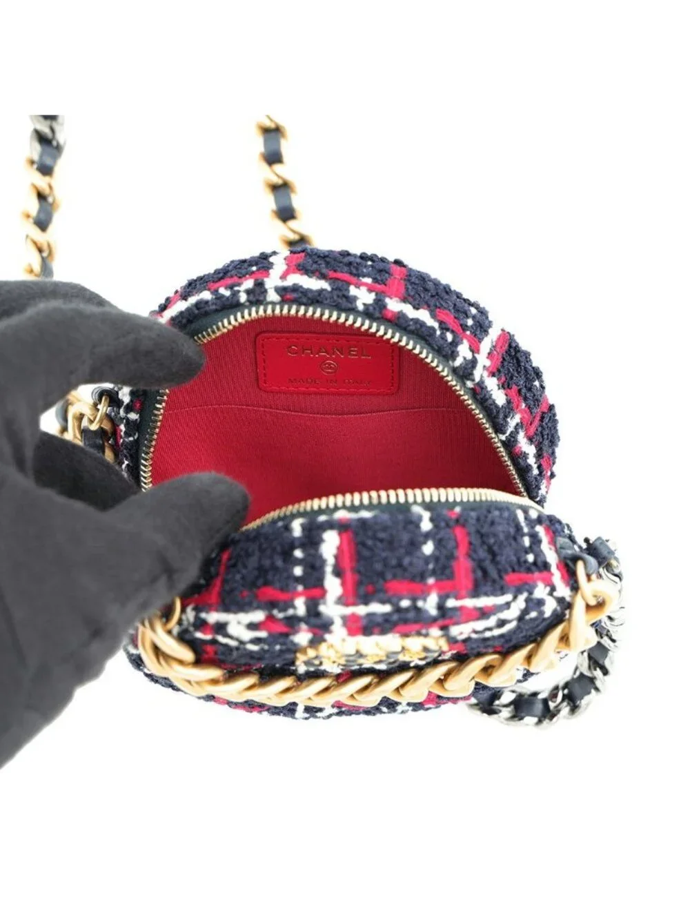 Chanel Chain Shoulder Bag 19 Quilted CC Logo Tweed